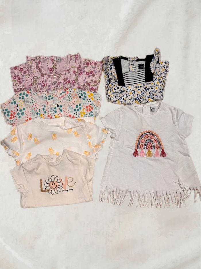 🌷Lot de 6 hauts manches courtes bébé fille taille 6 mois🌷