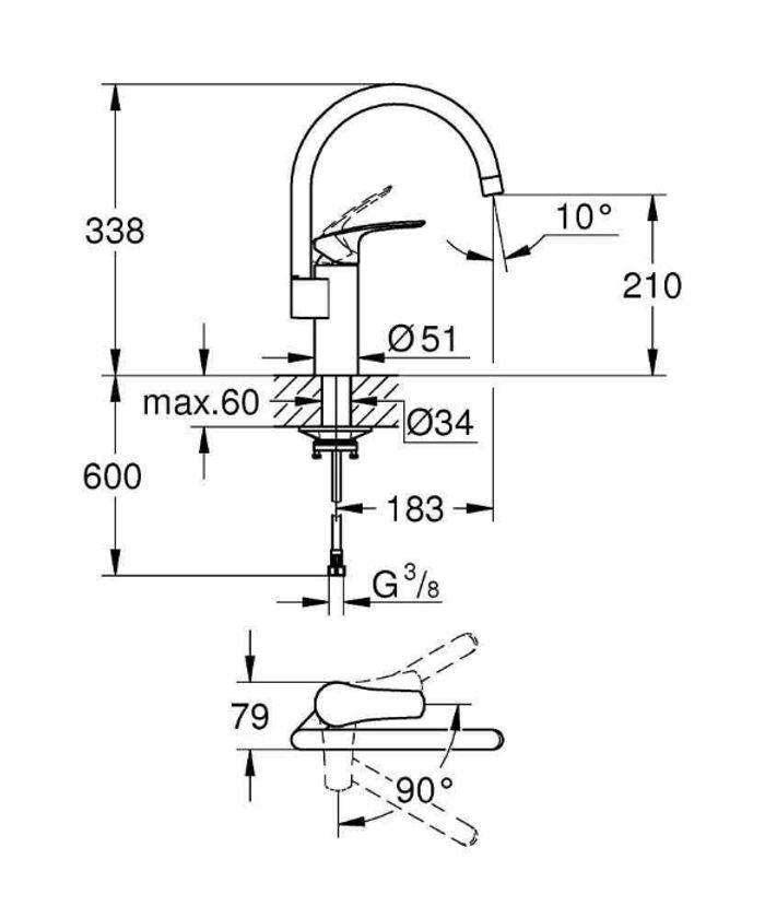 Mitigeur évier eurosmart Bec tube pivotant - photo numéro 4