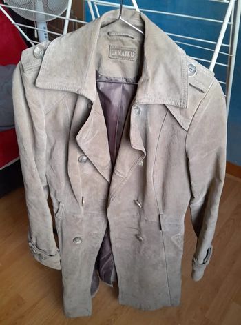 🧥 Manteau blazer long style trench en daim avec poches et à boutons - Taille 38 • Camaïeu