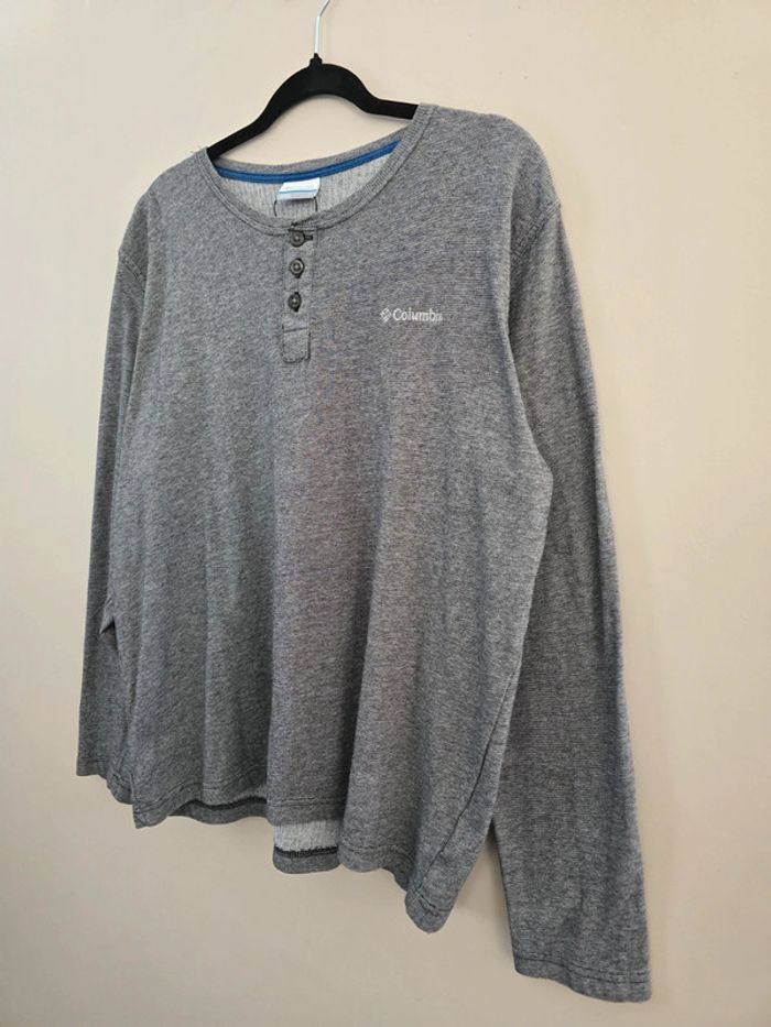 T-shirt manches longues Columbia gris col tunisien à boutons homme taille L - photo numéro 2