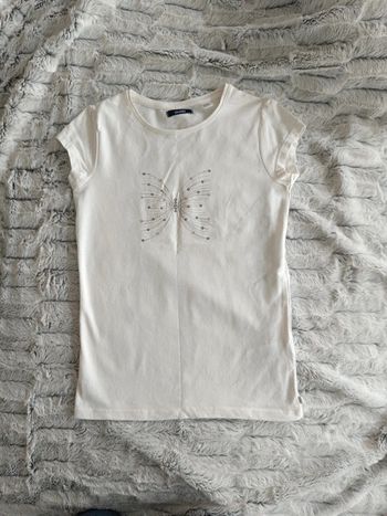 Tee shirt blanc motif sequins papillon neuf