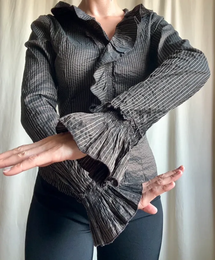 Chemise irisée rayures volants maxi col Witchy 90s - Taille M - photo numéro 3