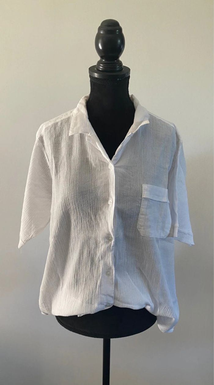 Chemise blanche vintage style en gaze de coton taille M - photo numéro 7