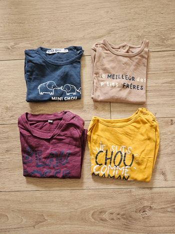 Lot de 4 tee shirt manches longues 12 mois