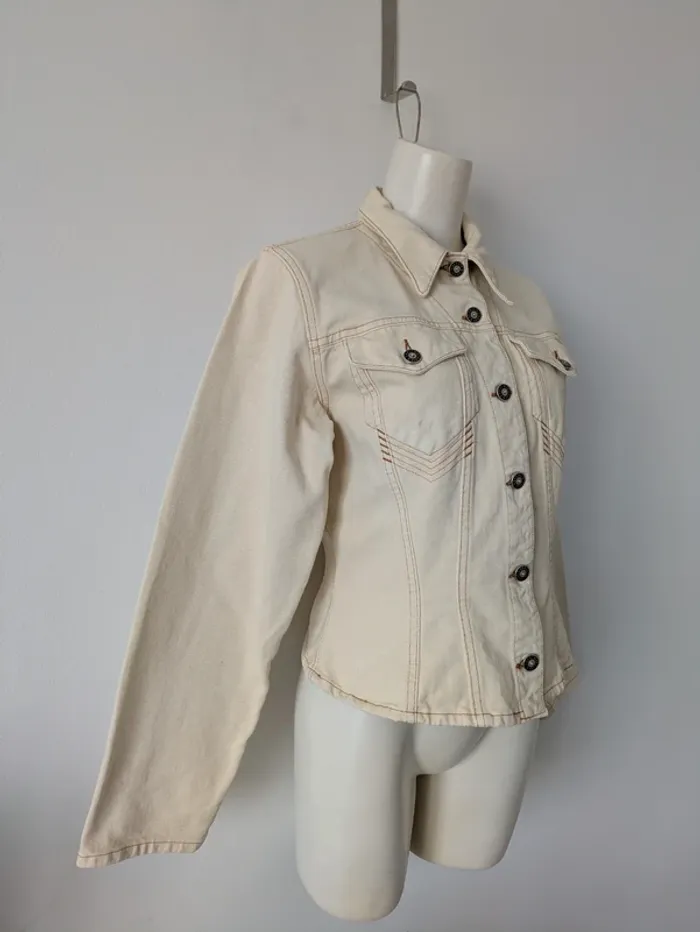 Veste en jean vintage courte beige clair - Jean Paul Gaultier - taille 36/38 - photo numéro 2
