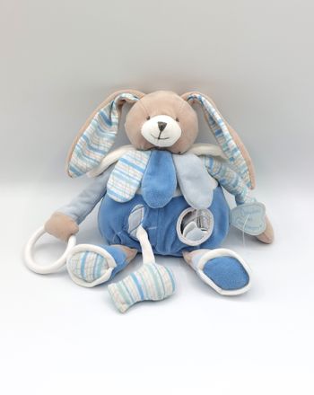 Doudou et Compagnie Peluche lapin d'activités Célestin bleu blanc grelot miroir poisson
