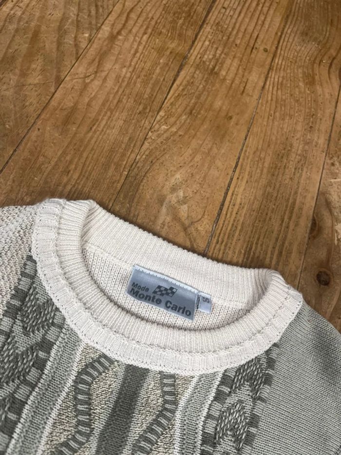 Pull Vintage Coogi - Blanc Et Gris Monochrome - Taille XL - Occasion Très Bon état