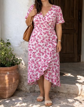 Robe rose et blanc en motif de fleurs de cider taille 42 comme neuve