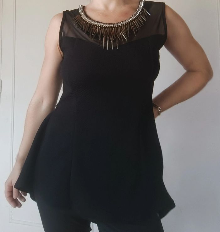 haut top femme cintrée evasé débardeur de soirée chic y2kt m 38 l 40 noir et doré - photo numéro 9