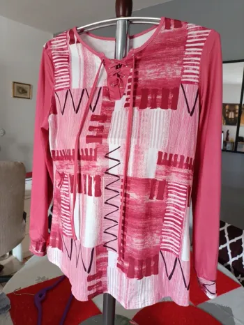 Haut tunique XL rose manches longues