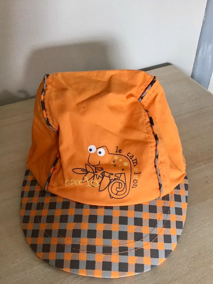 Jolie casquette orange et grise taille 45 en coton 6-9 mois - photo numéro 2