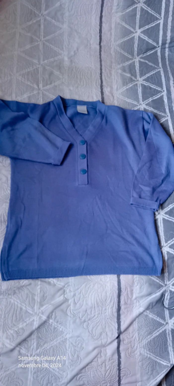 Pull col en V faux boutonnage manches 3/4 lavande 42 classic woman - photo numéro 2