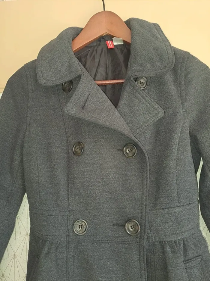 Manteau gris chaud femme comme neuf sexy cintré divided H&m 34 - photo numéro 4