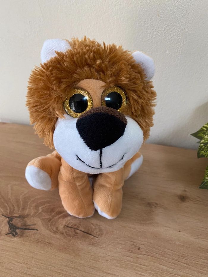 Doudou peluche lion beige blanc   marron yeux brillants  dodo d amour mgm - photo numéro 2