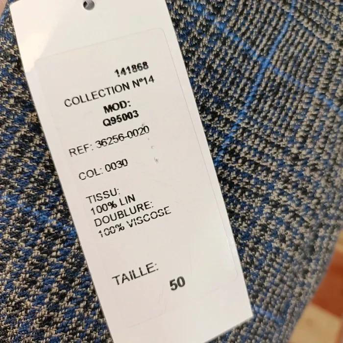 Veste à carreaux en lin Collection Premium - Taille 50 A490 - photo numéro 6