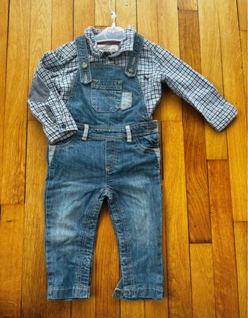 Ensemble salopette en jean / chemise manches longues - H&M et In extenso - 12 mois