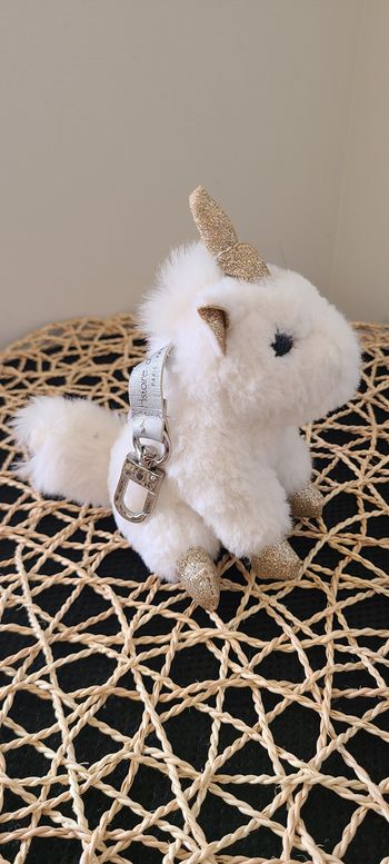 Porte Clés Peluche licorne HISTOIRE D'OURS blanc et or paillettes