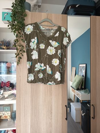 Blouse kaki fleur blanche promod - Taille M 38
