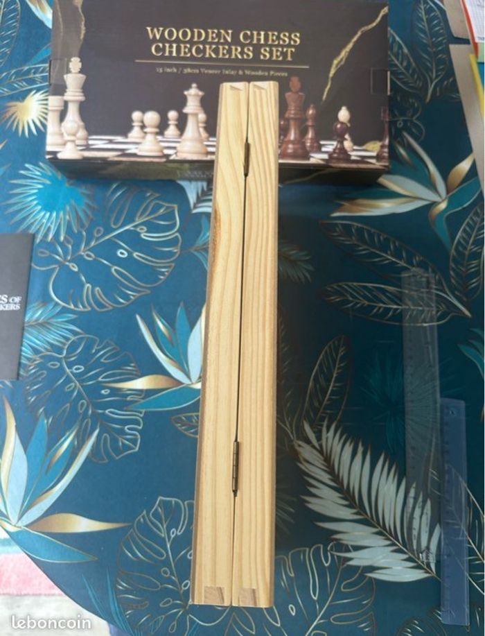 Jeu d’échecs en bois premium neuf complet + dames inclus 38 cm - photo numéro 8