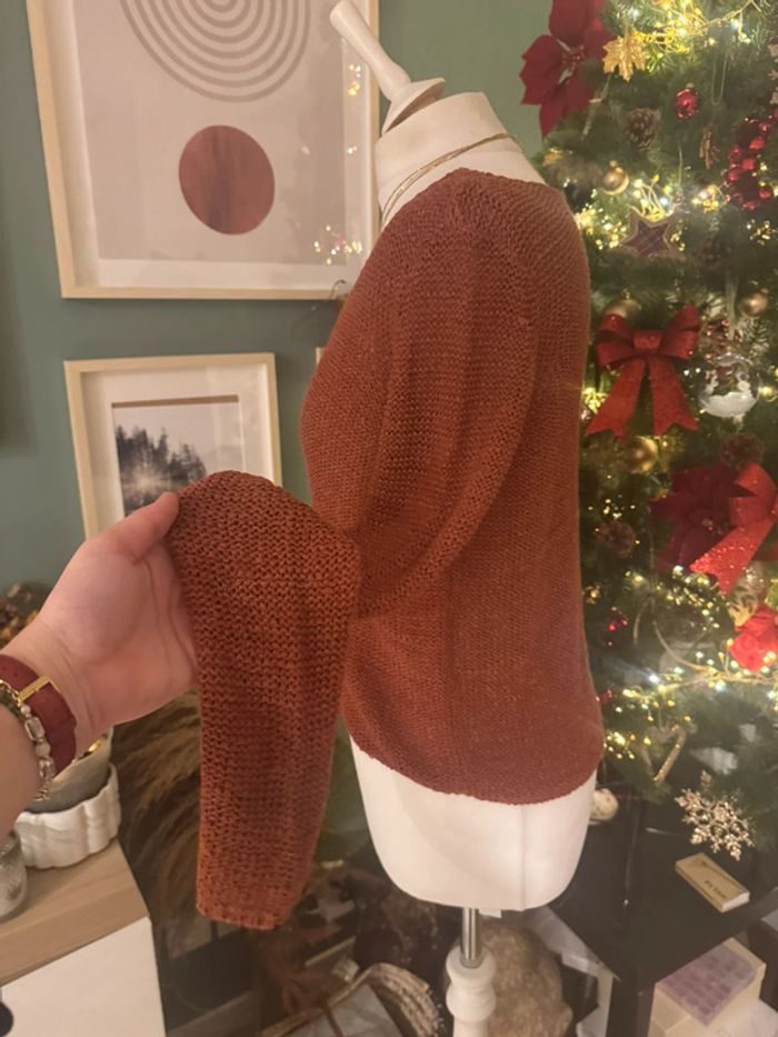 Pull en maille fine et ample Only Orange brique rouillé taille M court - photo numéro 4