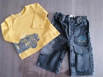 Ensemble T Shirt manches longues/ jean gris 3 mois