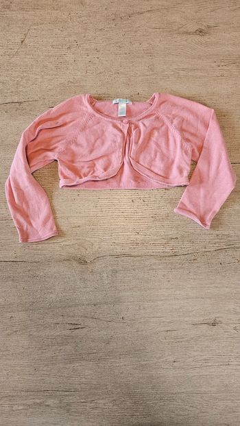 Bolero / gilet court rose à manches longues, Obaïbi, 2 ans, nickel