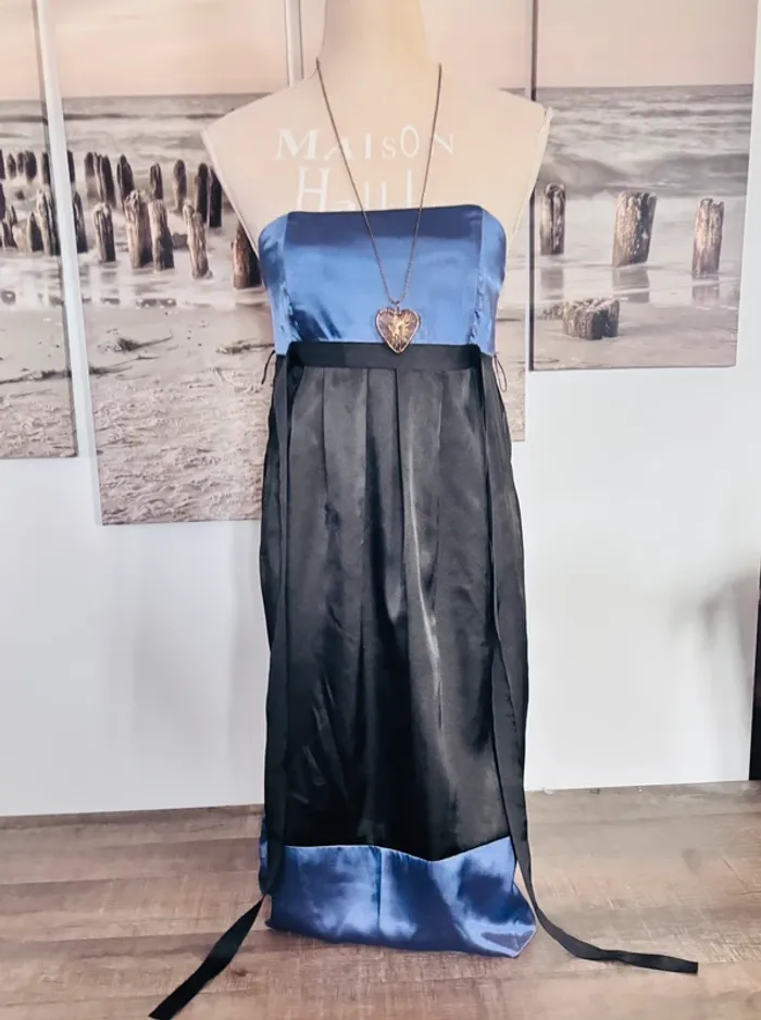 👗 Magnifique robe bustier noire et lila satiné meimei taille 38 - photo numéro 4