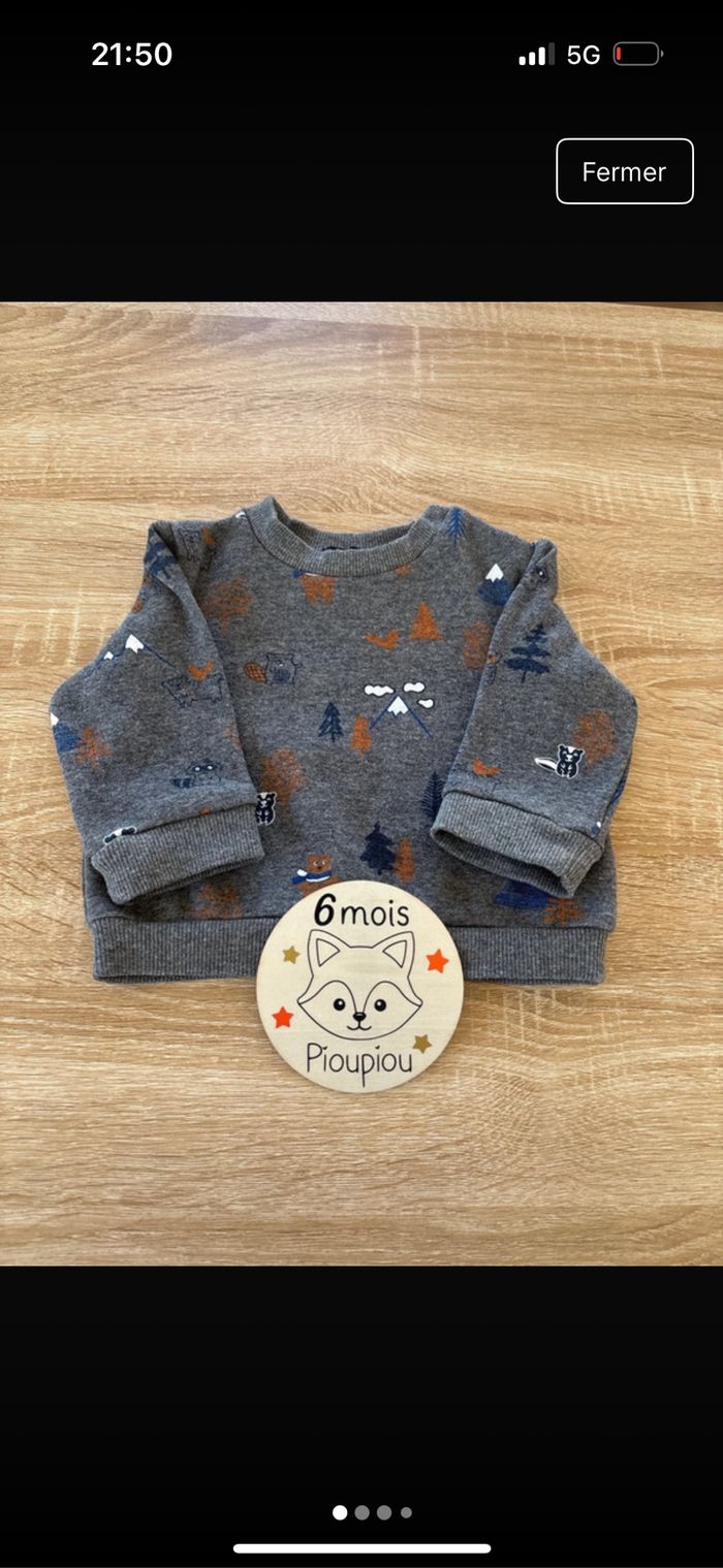 Pull chaud gris motifs animaux de la forêt 6 mois Très bon état In Extenso - photo numéro 2