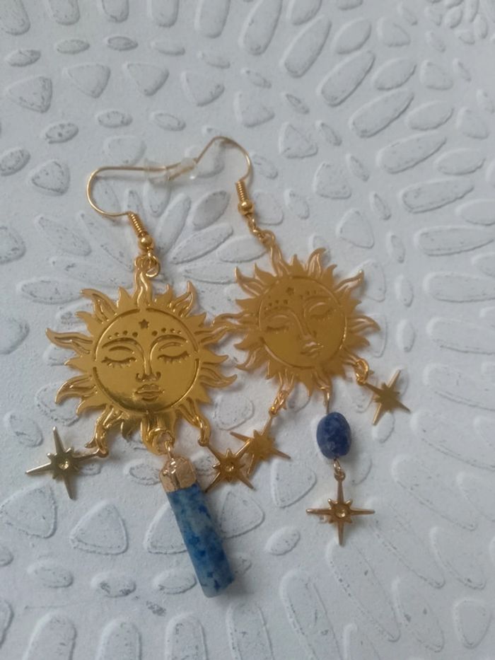 Boucles d'oreilles soleils bohèmes pierres naturelles - photo numéro 3