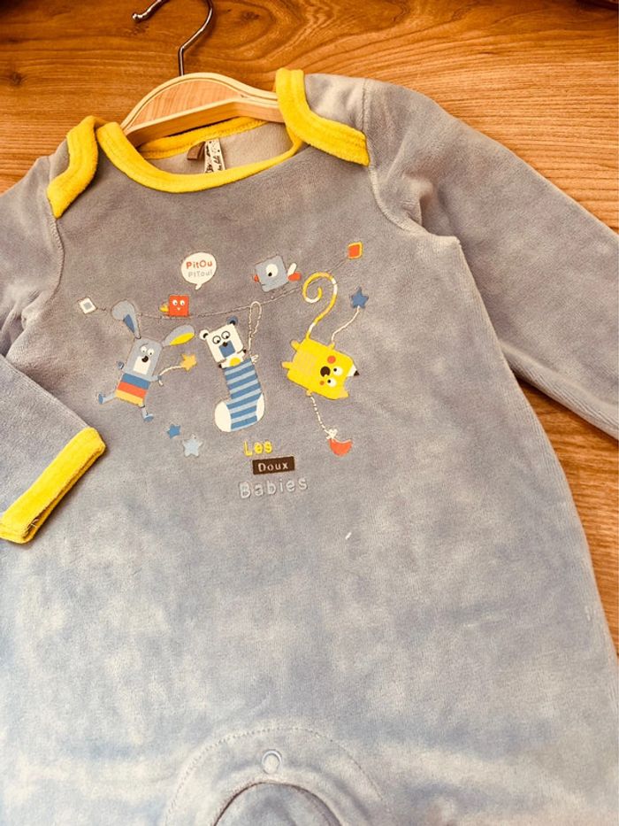 Taille 6 mois pyjama velours garçon Orchestra bleu ciel et vert * animaux * 💙 - photo numéro 2
