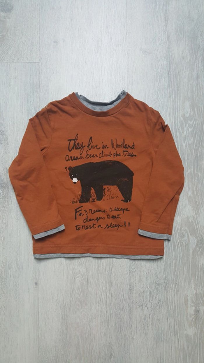 Tee shirt okaidi manches longues ours 3 ans