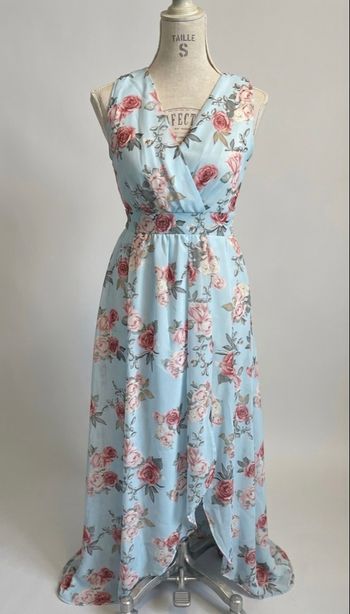 Robe longue fleurie - Taille S - Bleu ciel