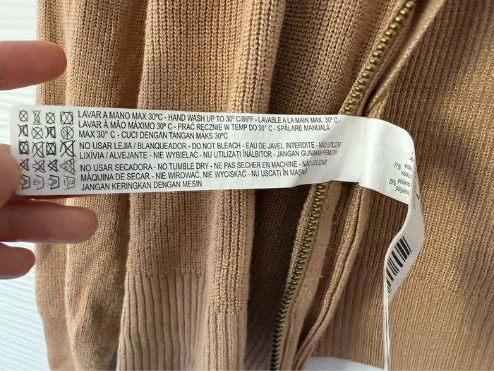 Pull en maille marron beige camel fermeture éclair dos manches longues - photo numéro 9