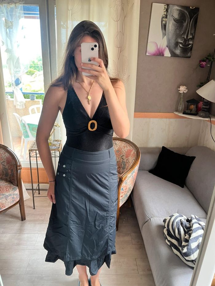 Jupe longue maxi skirt y2k noire gothic vintage bohème champêtre destroy cargo - photo numéro 2