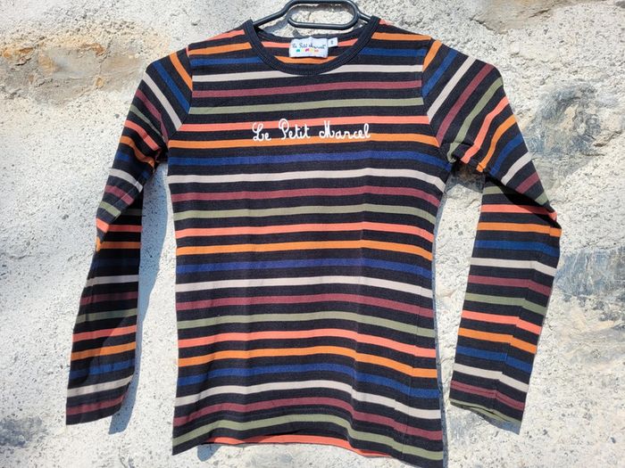 Joli haut manches longues Le Petit Marcel, à rayures multicolores, 8 ans