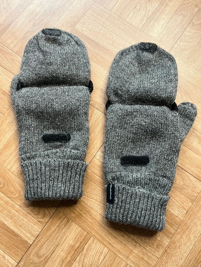 Gant mitaine en laine gris convertible Quechua (NEUF)