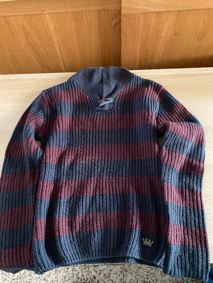 Pull garçon sergent major 8 ans rayures hiver epais col châle
