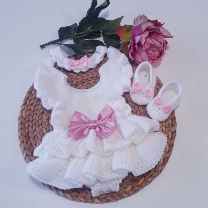 Vêtement bébé fille barboteuse crochet dentelle noeud satin rose 3 mois - photo numéro 2