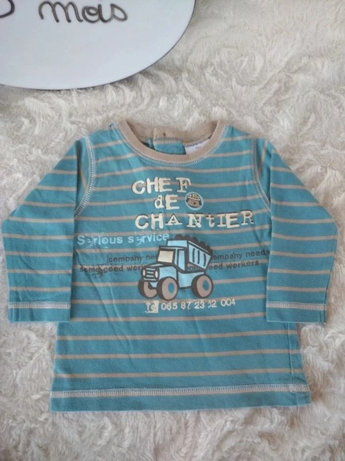 Lot de 2 tee shirt chemise manches longues Garçon 6 mois Chef de chantier Teddy chien - photo numéro 10