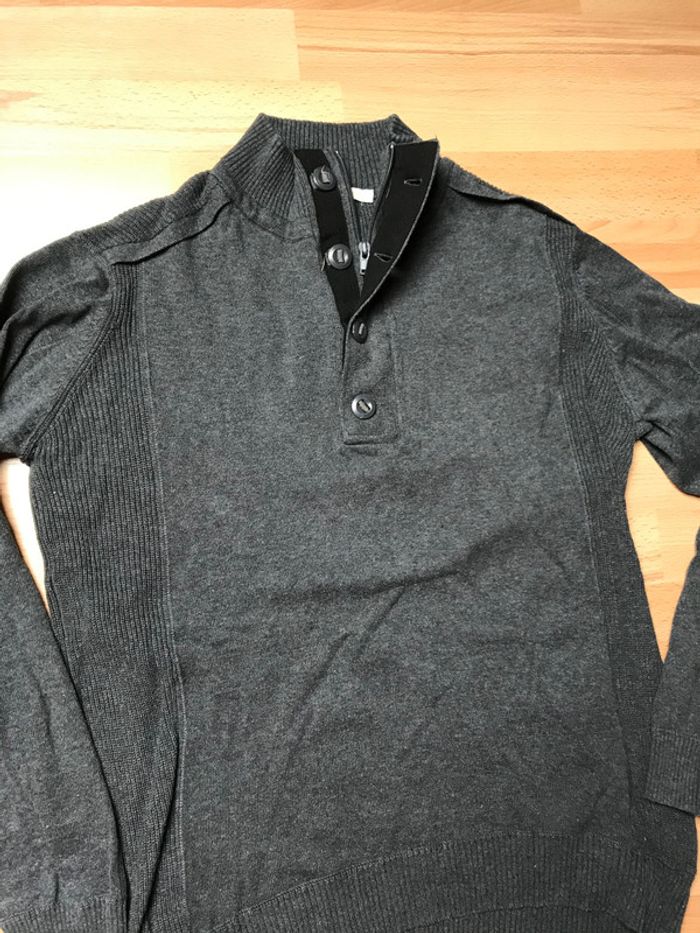 Pull homme gris Gemo taille L col bouton et zippé - photo numéro 2