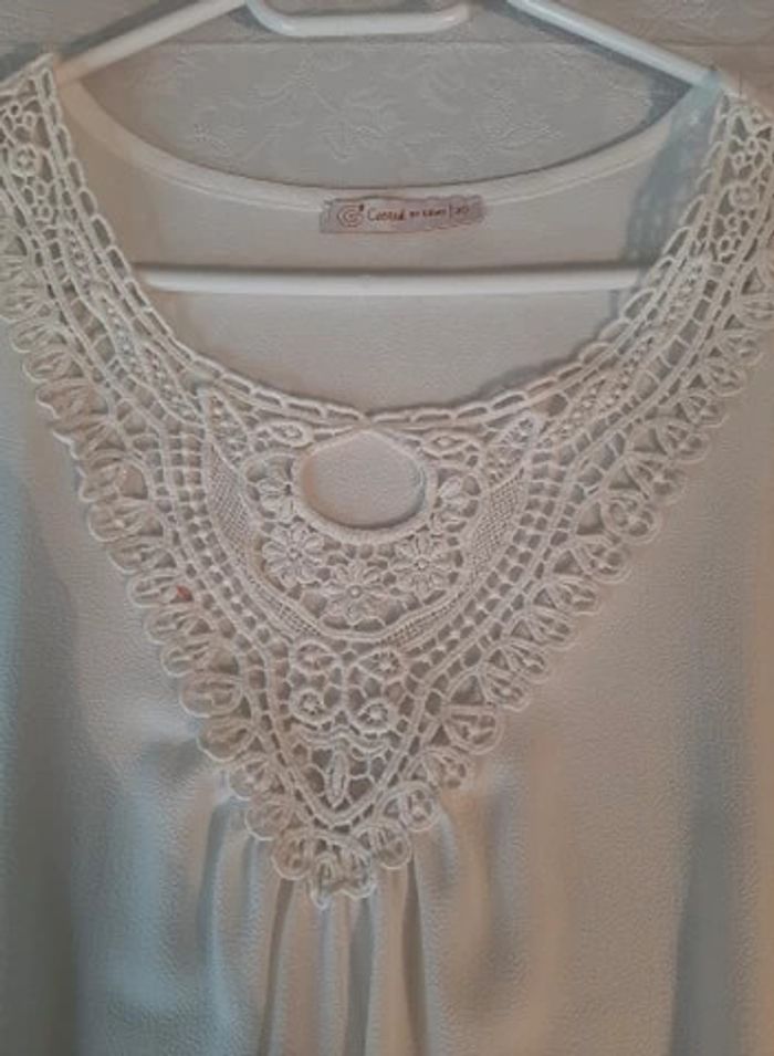 Superbe robe été doublée 36 écrue décolleté dentelle neuve - photo numéro 5