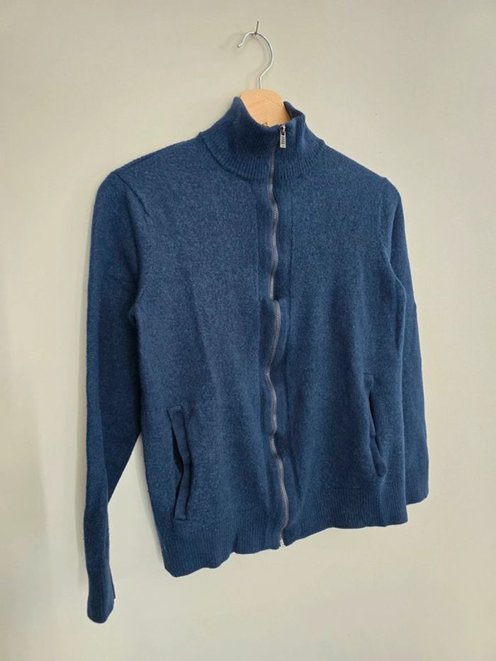 Gilet Calvin Klein laine mérinos bleu marine zippé col montant taille S homme - photo numéro 2