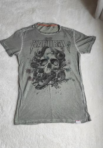 T-shirt manches courtes Kaporal S tête de mort serpent gris vert rock vintage