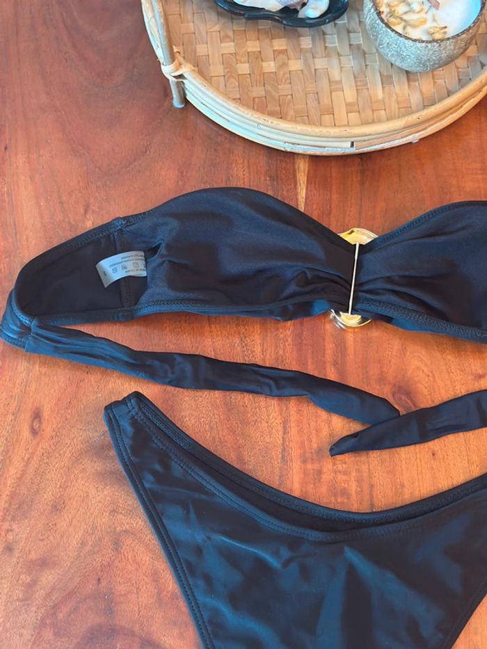 Bikini noir bandeau avec boucle dorée - Taille S - photo numéro 8