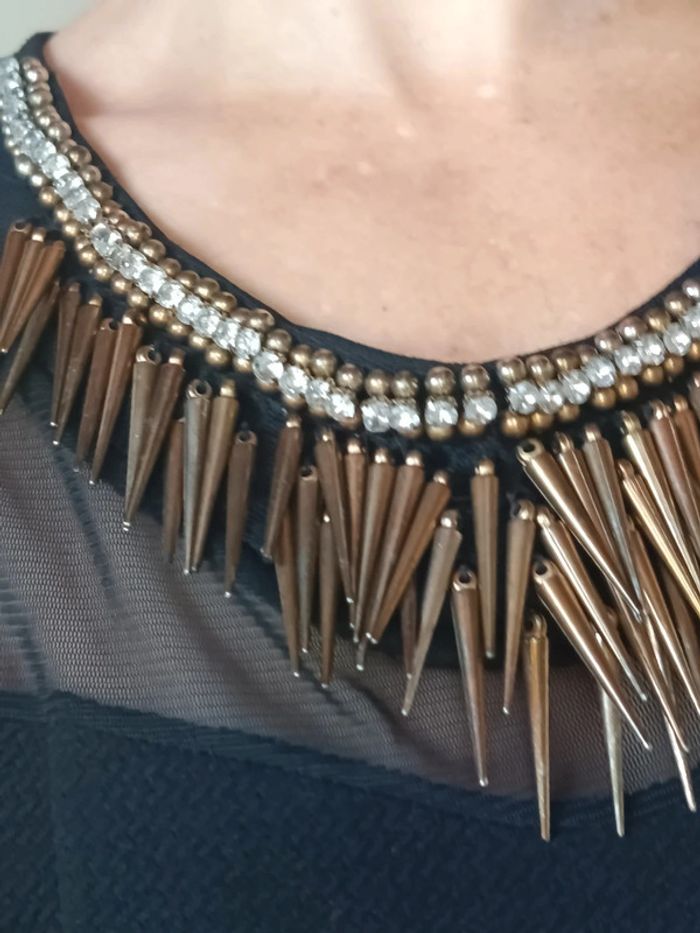 haut top femme cintrée evasé débardeur de soirée chic y2kt m 38 l 40 noir et doré - photo numéro 3