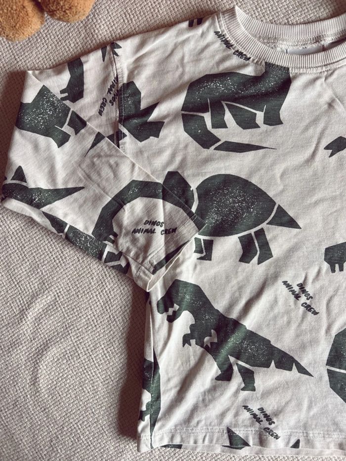 Tee-shirts manches longues Zara crème et dinosaures vert 104 - photo numéro 3
