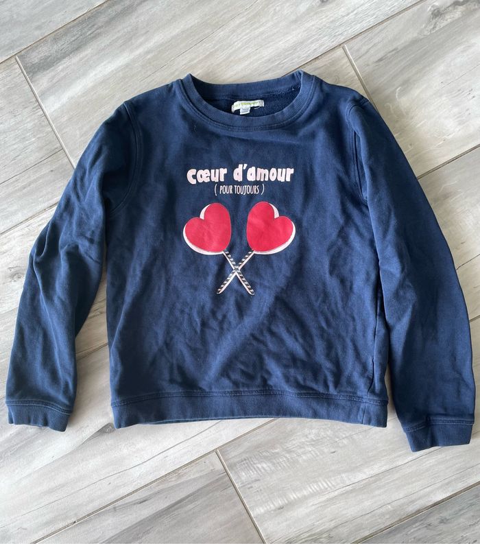 Sweat T 10 ans Vert Baudet bleu marine dessin cœur