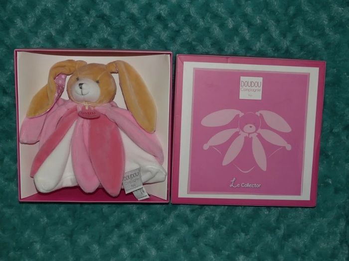 Doudou plat lapin rose blanc Doudou et compagnie 🐰Neuf