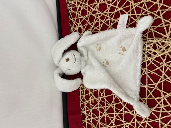 Doudou Lapin Plat Blanc Marron Empreinte NICOTOY - photo numéro 3