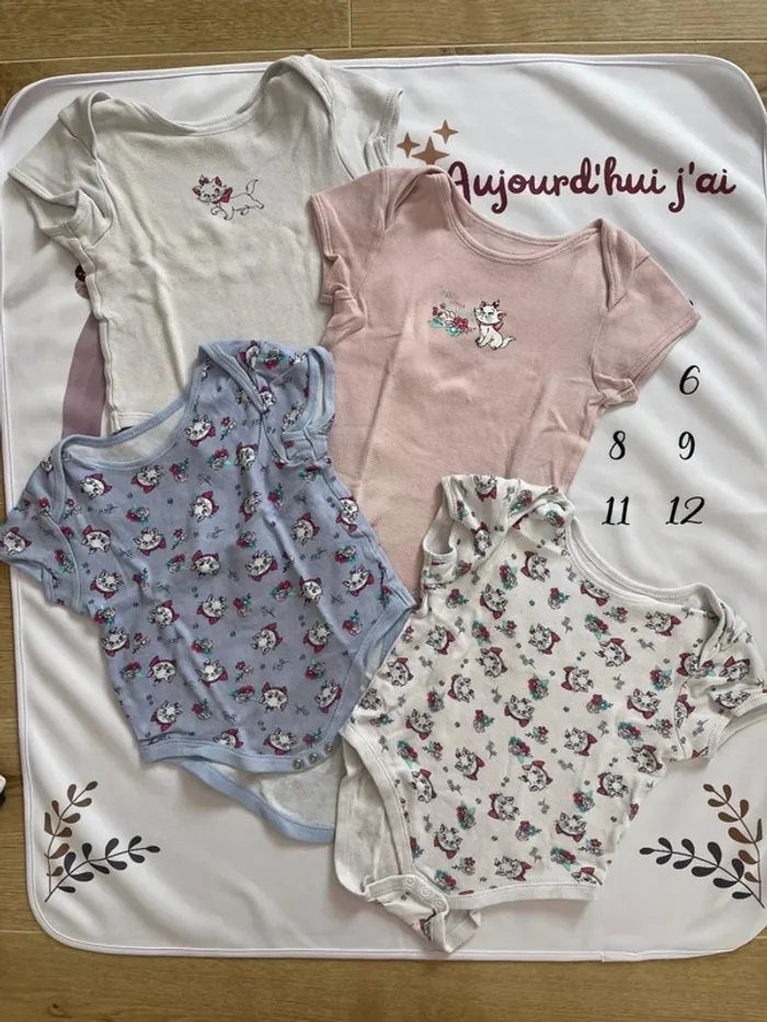 Lot de 4 bodys bébé fille – Disney Baby by Primark – Manches courtes – Marie des Aristochats